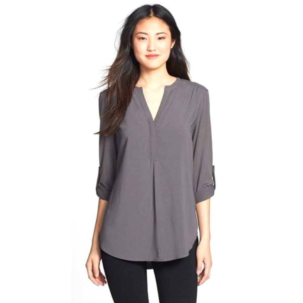 Gray Tunic With Roll-tab Sleeves - Pleione - Size: MP